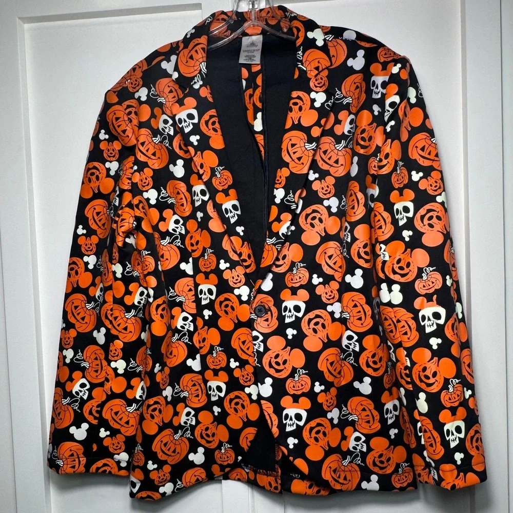 Disney Parks Men's S Glow in the Dark Halloween‎ Pumpkin Mickey Blazer Jacket